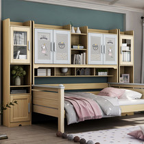 ABC hanging cabinet function bed classic original wooden bed youth storage bed without side cabinet Pink Blue Curry