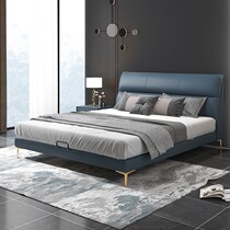 South luxury north China Italian luxury leather bed 18 meters modern simple blue big bed high-grade double wedding bed 8602