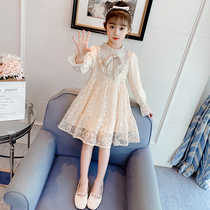Girl Lian Dress Spring Dress 2022 New Ocean Gas Net Red Girl Child Clothing Lace Princess Dress Spring Autumn Season Dress