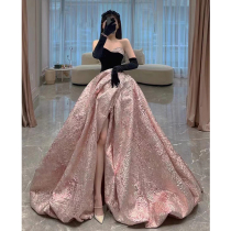 High-end smears bridal toast with superior high sense 2022 new Hepburn Wind Engagement Banquet Light Lavish Wedding Dresses Evening Dress