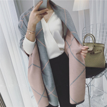 Shawl female outside the summer air-conditioned room office thickened warm large cloak double-sided cashmere plaid scarf winter
