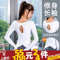 Sportswear womens long sleeve T-shirt autumn thin fitness yoga wear stretch slim running quick-drying training shirt