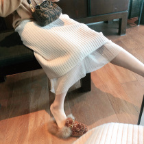 Spring and autumn double-faced a-pleated knitted skirt womens autumn and winter skirts winter with sweater high waist skirt