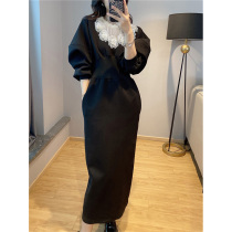 Black foreign gas waist dress female niche design spring and autumn long skirt 2022 new European station European goods