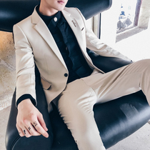 Rich bird autumn fashion beige white suit mens self-cultivation business Youth Korean trend casual two-piece set