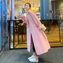 Pink windbreaker womens long 2021 new French small British style high-end temperament spring and autumn coat tide