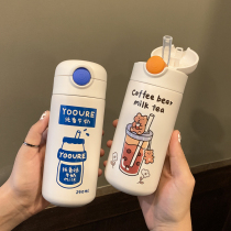 Baby thermos cup with straw Childrens water cup female net red model out of the portable kindergarten drinking water cup small capacity