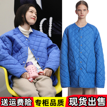  Flowing golden years Ni Ni Zhu lock lock the same blue cotton suit female Korean version of Ling check loose and warm medium-long jacket