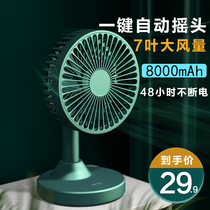 Shaking his head small fan Ultra-quiet office desk portable usb charging fan Student dormitory mini big wind electric fan Summer desktop cooling fan Small desktop bed