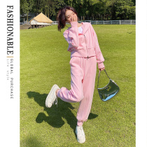 Pink Minus Age Casual Sports Suit Women 2022 Spring new loose temperament Even hat and clothing pants Two sets