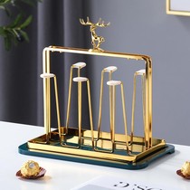 Golden Iron Art Deer Head Water Cup Shelf Storage Shelve Six Cups Water Glass Shelf Upside Down Glass Cups Mark Cup Drain Shelf
