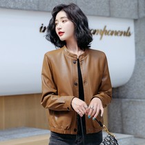 Henning genuine leather leather clothes woman short 2022 autumn and winter new Korean version retro round collar sheep leather jacket windcoat jacket