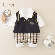  Newborn baby autumn clothes handsome 100 days male baby long-sleeved British style one-piece year-old harem spring and autumn