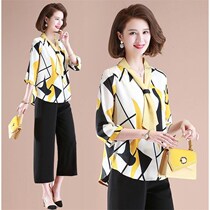 Middle-aged mother Summer small shirt Foreign suit T-shirt festival coat 40-year-old 50 middle-aged womens shirt