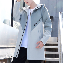 Windbreaker mens medium-length spring and autumn Korean version of self-cultivation young students handsome mens clothing coat autumn trend clothes men