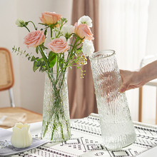 两件套浮雕ins玻璃花瓶大号透明水养富贵竹客厅家用插花摆件