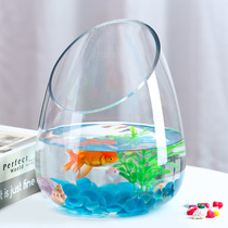 Glass round goldfish tank thickened hydroponic turtle tank office desktop mini oblique mouth transparent small goldfish tank