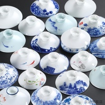 Cover Bowl Tea Cup Single Lid Ceramic Triple Foam Tea Bowl Home Accessories Kung Fu Tea Set Zero Deserve Green Flowers White Porcelain Big
