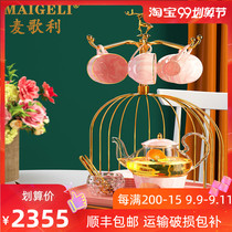 European-style solid color light luxury afternoon tea set set home living room candle heating ceramic boiled flower teapot gift box