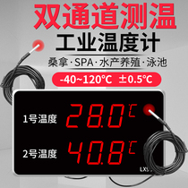 Thermometer High-precision electronic indoor and outdoor industrial aquaculture swimming pool dual-channel display measuring water temperature probe meter large screen