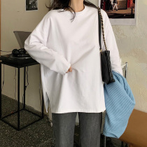 White long sleeve T-shirt women 2021 new spring dress inside base shirt women wild split fork outside wear clothes tide