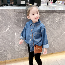 Girl Fall Long Sleeve Blouse 2022 New Children Spring Autumn Clothes Horse Chia Women Baby Foreign Air Korean Version Denim Shirt