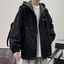 2021 New Spring Autumn fake two hooded jacket men loose trend Big Coat Boys winter cotton clothes