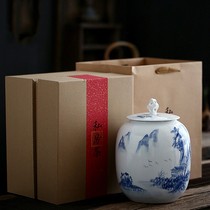 Large number white tea Pu-erh tea ceramic jar sealed deposit tea simple tea leaf jars case hand painted tea cylinder