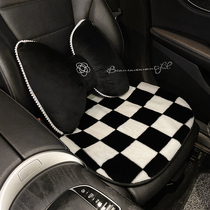 Car cushion winter plush single piece winter warm car three-piece female light luxury checkerboard rear seat cushion cover