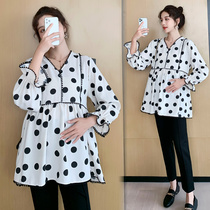 Pregnant Woman Autumn Clothing Suit Fashion style with long sleeves Podot blouses blouses Snowspun Doll Shirt Mesh Red Suit for Slim Autumn
