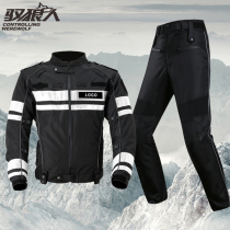 Secret Service black iron riding motorcycle patrol riding suit set winter warm down anti-drop reflective suit