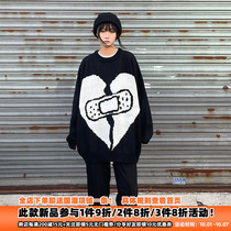 Monster country tide burst love patch sweater women Autumn new couple loose oversize knitted coat