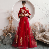 Chinese toast brides 2021 new autumn and winter style beautiful clothes long sleeve thick red wedding dress women winter