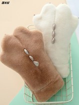 Glove female winter cute plus velvet thickened cartoon cat couple bear paw student cold neck Net Red warm gloves