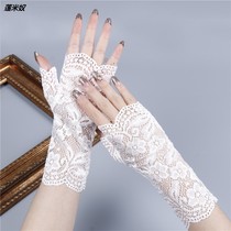Retro White Hollow lace half finger gloves Bride wedding wedding flower wedding dancing elegant sexy summer thin