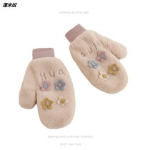 Glove women winter cute warm hand guards neck gloves small flowers plush student cartoon link Japanese cold
