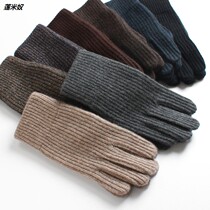Autumn and winter season new Korean knitted short cold wool student pure gloves single warm mens full finger