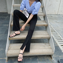 Summer split micro Bell pants womens new high waist slim suit trousers womens small thin black casual pants