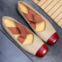 Uma ballet shoe outside wearing single shoe coarse heel square head cross strap retro heel high heel Marie Precious Pork Nose Shoes