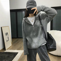 Wool Pit Zipper Hooded Knitted Cardigan Women 2021 New Korean Edition Vintage Sweater Loose Casual Jacket