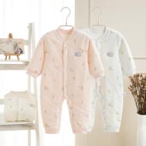 Spring and autumn winter baby cotton cotton jumpsuit newborn closed crotch cotton thick newborn baby climbing suit three layers of warm clothes