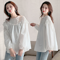  Pregnant womens tops fluffy doll shirts autumn fashion 2021 autumn new maternity clothes long-sleeved spring and autumn shirts