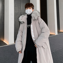Anti-season clearance down jacket mens winter National Tide brand long Korean casual handsome over the knee couple winter coat