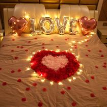 Tanabata layout simulation petals Valentines Day romantic proposal hotel room bed decoration to create romantic surprises
