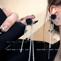 Dark Wind ~ Thorn Rose Tassel Ear Clip No Pierced Female Earrings High-end Temperament Spice Girl Earrings Niche Winter