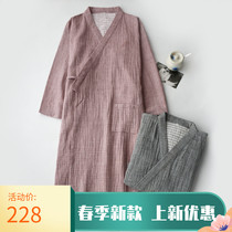 Hong Kong fashion brand ins Taoist robe Japanese kimono couple bathrobe Spring and summer mens and womens pajamas Autumn and winter pure cotton couple nightgown
