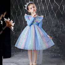 Girl Spring Summer New Angel Wings Rainbow Pure Cotton Dress child Aesha Princess Pomong Fluffy Dress Dress