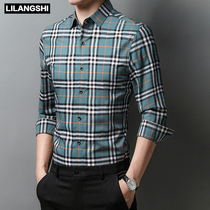 Lilang lion long-sleeved shirt mens 2021 spring and autumn new plaid shirt Korean version of the trend handsome youth top