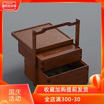 Bamboo double-layer Chinese antique food box portable picnic refreshment bamboo basket folk Hotel film and television props food box