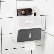 Toilet double-layer roll tissue box toilet hand washing creative non-perforated household waterproof wall storage shelf